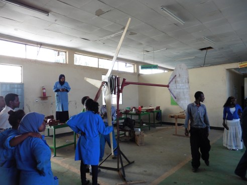 The wind turbine assembled in the workshop